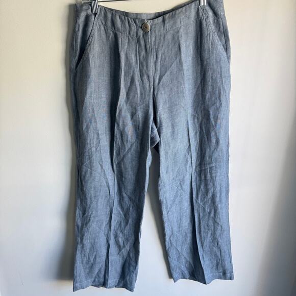 Flax Wide Leg Linen Pants Sz S Blue Gray High Waist - Picture 1 of 6